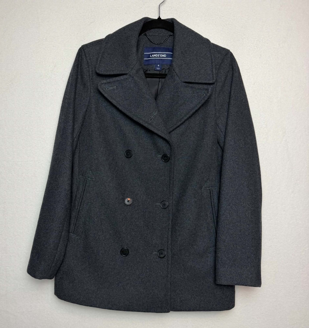 Lands' End Charcoal Gray Double Breasted Peacoat Women's Size 4 Wool Blend